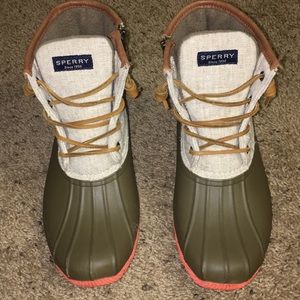 Sperry waterproof duck boots.